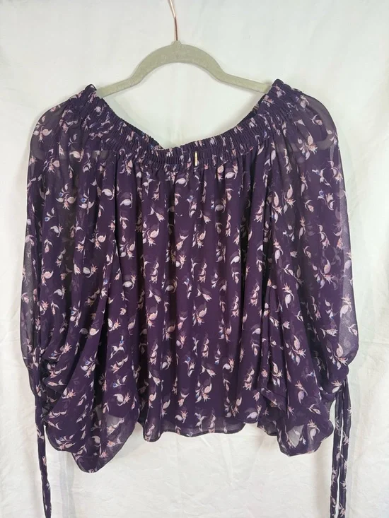 MISA Los Angeles Silk Feel Floral Peasant Blouse Off Shoulder XS - Picture 4 of 10